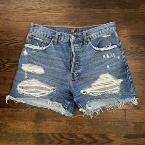 Abercrombie & Fitch Blue Distressed Hi-Rise Jean Shorts